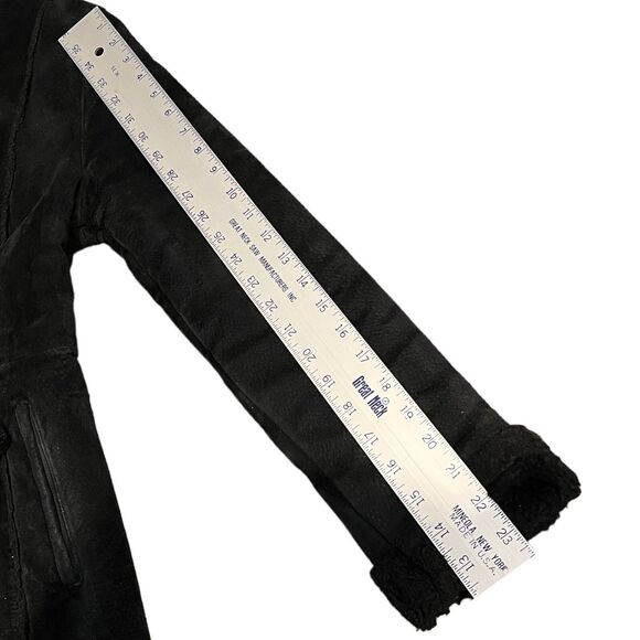 Vintage Steve Madden Leather Coat Small Black Fur Lined Y2K Suede Jacket - Picture 16 of 16